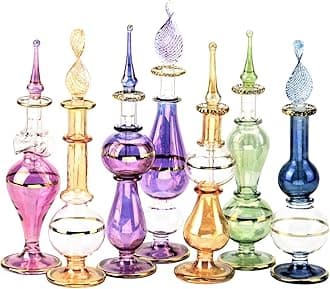 NileCartTM Handmade Egyptian Perfume Bottles (Set of 12,4in, Golden)