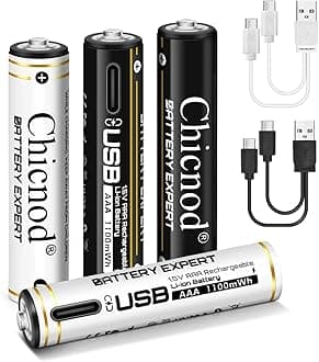 CHICNOD 4-Pack AAA Lithium Batteries, 1100mWh, Rechargeable, 1.5H Fast Charge...