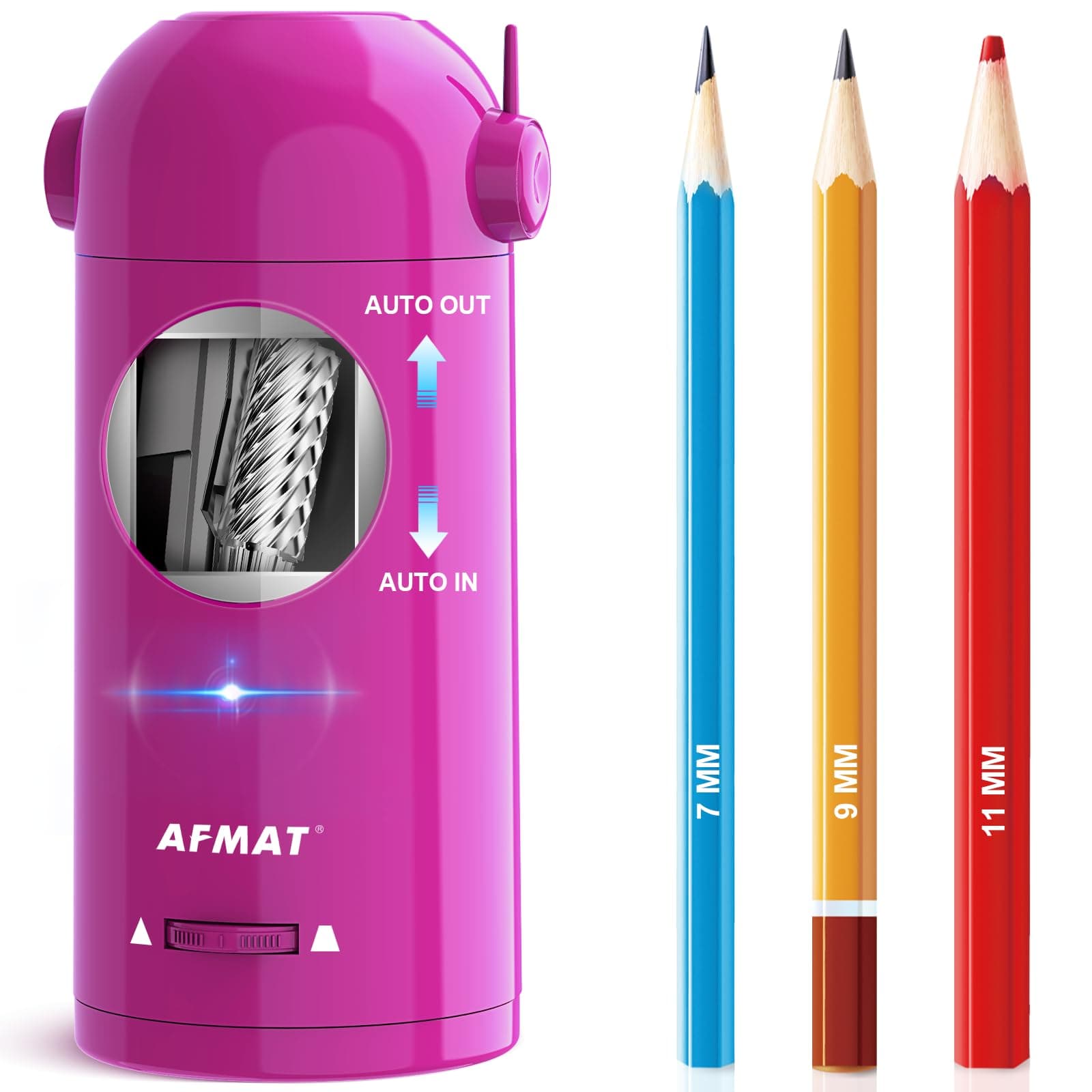 AFMAT PSX5 Electric Pencil Sharpener for Colored Pencils, Fully Automatic Robot Pencil Sharpener, Auto in & Out, Rechargeable Hands-Free Sharpener for 7-11.5mm Jumbo Pencils, Home, Classroom, Purple