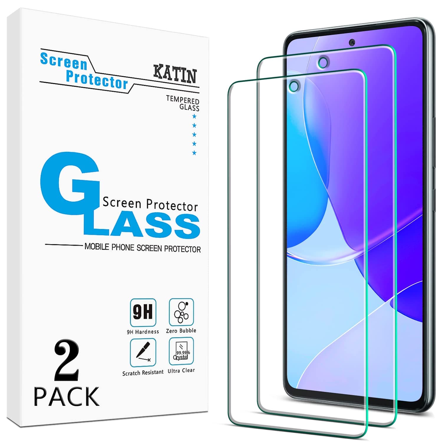 KATIN [2-Pack] Screen Protector for Samsung Galaxy A53 5G Tempered Glass, Support Fingerprint Reader, Anti Scratch, 9H Hardness, Case Friendly