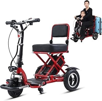 Fold Mobile Wheelchairs (Trinity Brake) - Removable Battery (48V/12A) + Rear Rack Can Carry Cargo, 3 Speed Shift Switch + Reverse Gear Design, for The Elderly, Disabled,Red