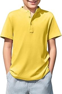 Haloumoning Boys Short Sleeve Henley Shirt Kids Casual Button Front Summer T-Shirts Tops Tees 5-14 Years