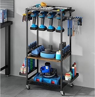 Gillas Utility Cart, Power Tool Organizer with Wheels for Garage Storage, Drill Rack with Pliers Rack, Screwdriver Organizer, Multifunctional Tool Shelf for Workshop