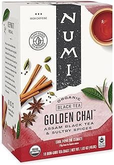 Numi Organic Golden Chai Tea, 18 Tea Bags, Assam Black Tea, Cardamom, Ginger & Anise