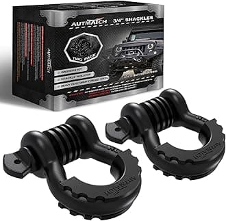 AUTMATCH D Ring Shackle 3/4" Shackles (2 Pack) 41,887Ibs Break Strength, Clevis Shackle with 7/8" Screw Pin and Shackle Isolator Washer Kit for Tow Strap Winch Off Road Vehicle Recovery, Frosted Black