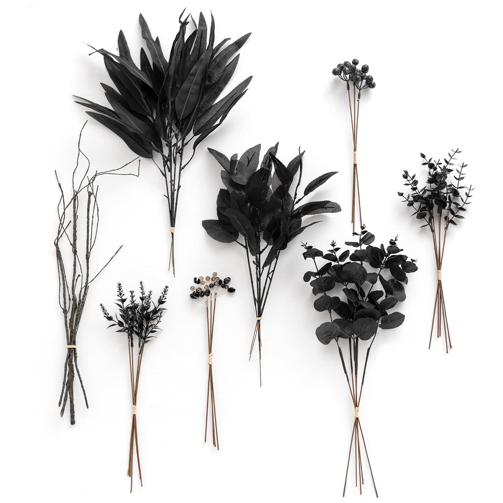 Ling's moment Artificial Greenery Stems Box Set, 36pcs with 8 Kinds of Faux Flowers Picks for DIY Bridal Bouquets Wedding Floral Arrangement Table Centerpieces, Black