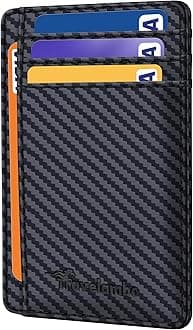 Front Pocket Minimalist Leather Slim Wallet RFID Blocking Medium Size (Carbon Fiber Black)