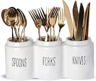 Nalacal Silverware Holder, Ceramic Utensil Organizer Countertop Cutlery Holder Spoon And Fork Kitchen Storage Flatware Solution Compact For Knife