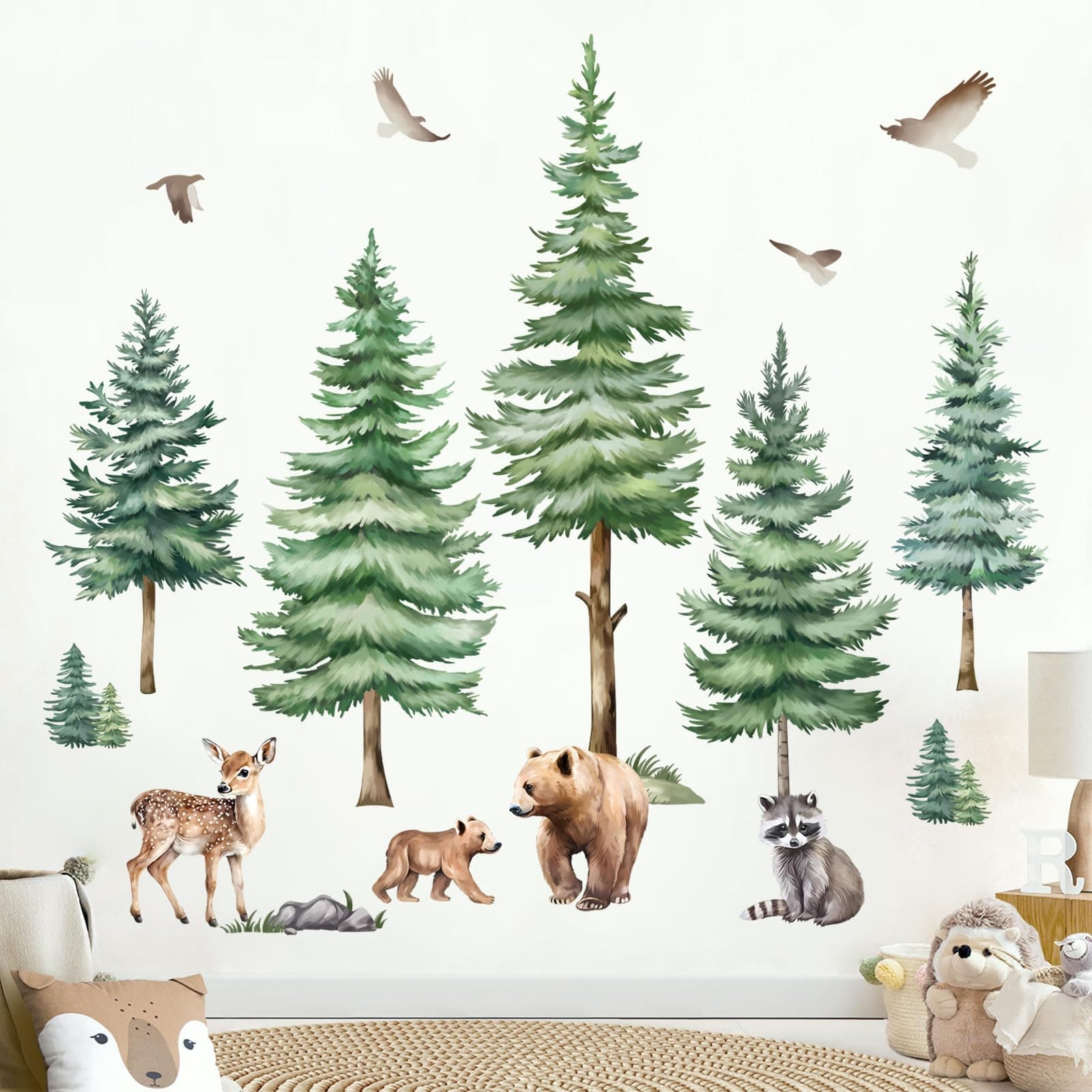 Large Pine Tree Wall Decals Forest Animal Bear
