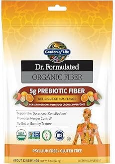 Garden of Life Dr. Formulated Organic Fiber Powder, Citrus Flavor, Prebiotic Superfood Fiber Supplement, Constipation Relief, Psyllium Free, 32 Servings