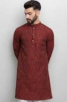 - Men's Cotton Regular Textured Long Kurta Full Sleeves - Casual Ethnic Wear