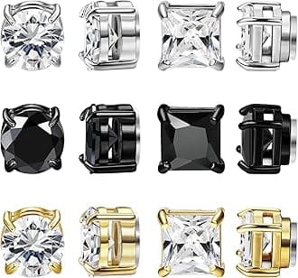 6 Pairs Stainless Steel Magnetic Stud Earrings for Men Clip on Earring Magnetic Earring Unisex Non Piercing CZ Magnet Studs Diamond Earrings for Women Men
