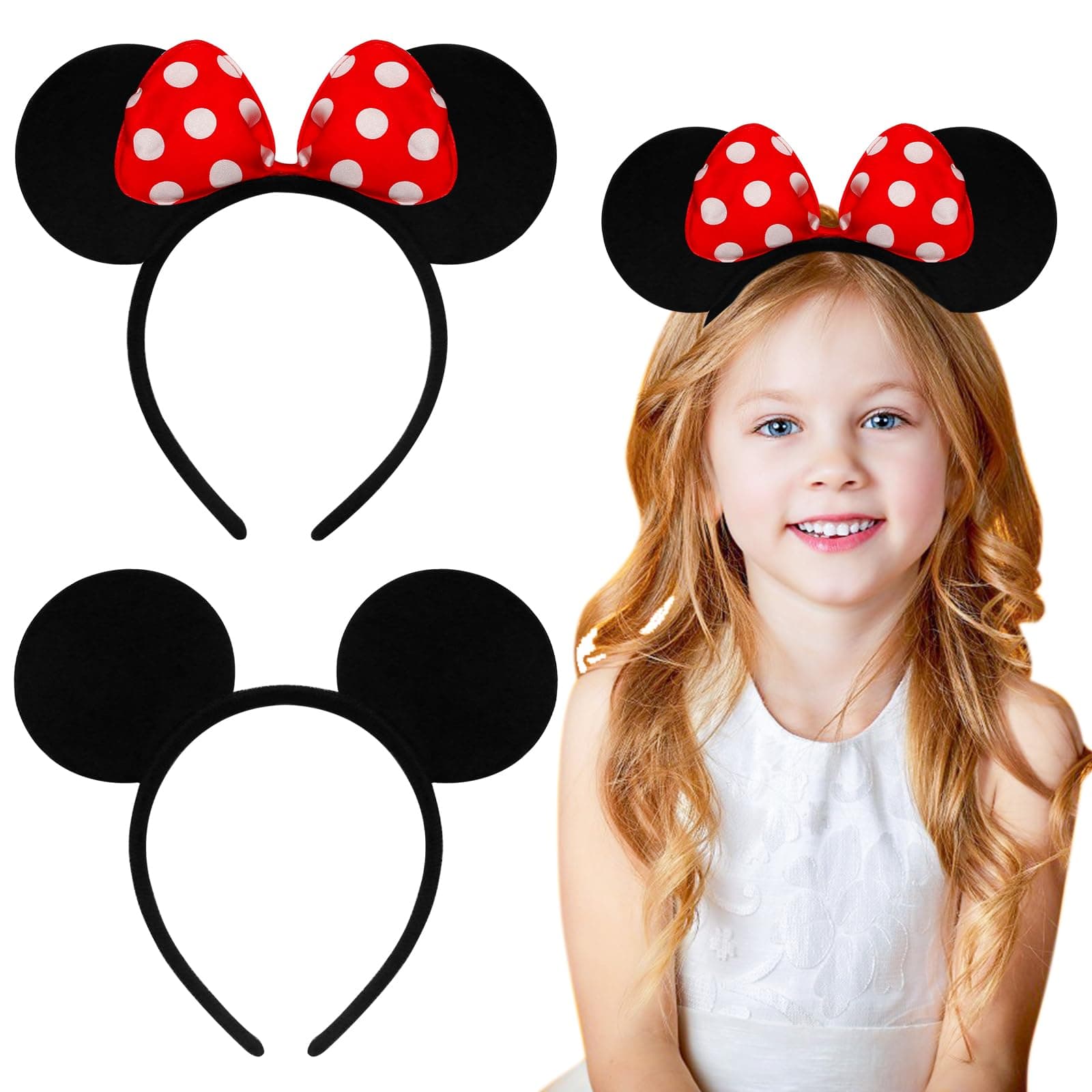 2 Pcs Mickey Mouse Ears, Black Mickey Mouse Ears and Minnie Mouse Ears Holiday Party Accessories Birthday Party Decoration Gift for Adults/Children
