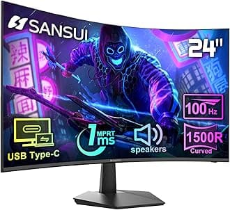 SANSUI - 24" 100Hz Curved Monitor, USB Type C, with Built-in Speakers, MPRT 1ms, Adaptive Sync, HDR, 1500R, VESA Compatible 75x75mm, for Home and Office (ES-24C1)
