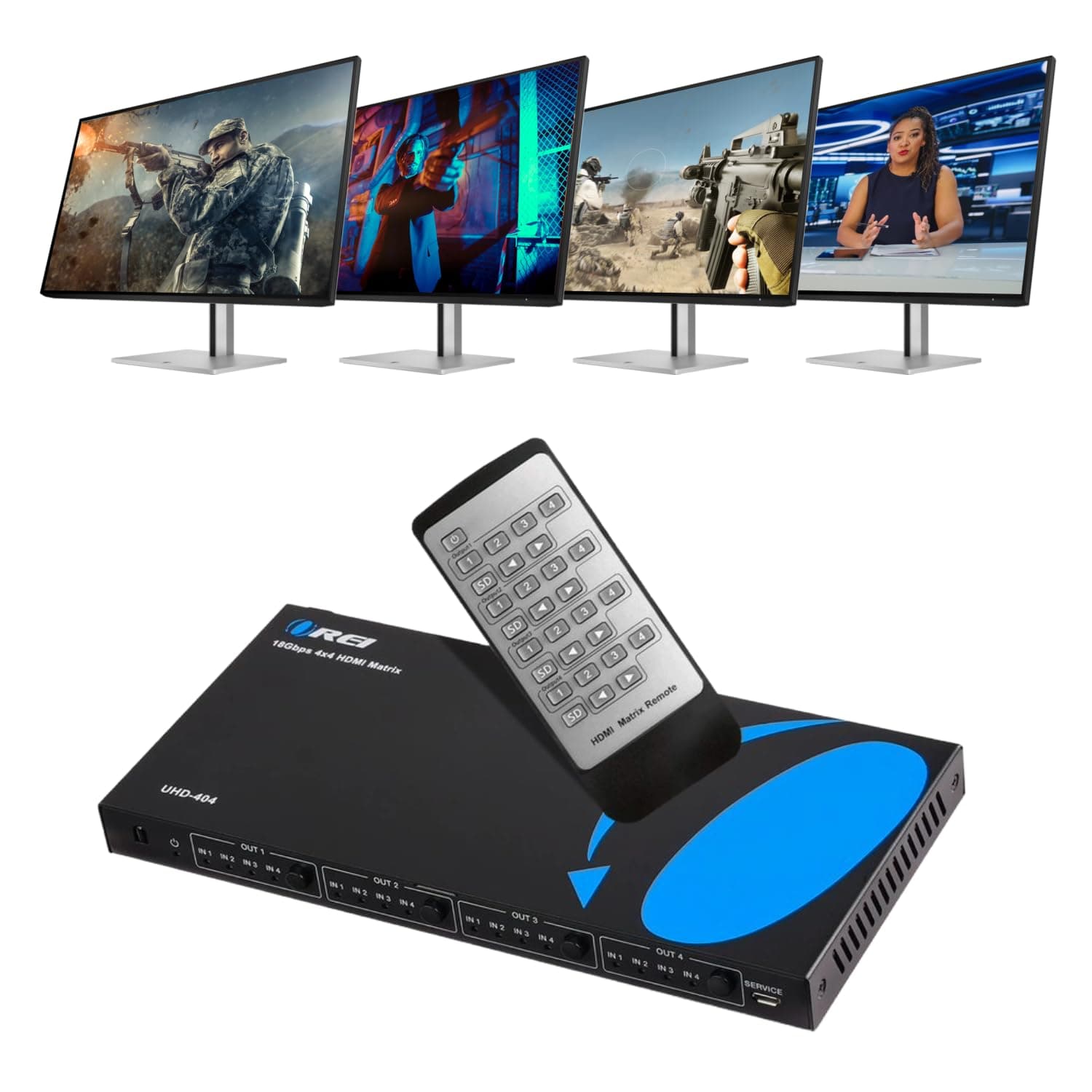 4x4 HDMI 4K Matrix Switch/Splitter, (4-Input, 4-Output) with Remote Control Supports UltraHD 4K@60Hz 4:4:4, HDR, YUV, HDMI 2.0, HDCP 2.2, 3D, 1080p, 18 GBPS - Downscaler (4K & 1080p Together)