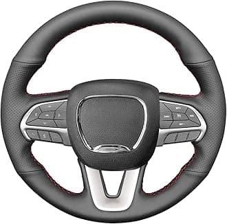 MEWANT Customized Black Genuine Leather Car Steering Wheel Cover for Dodge Challenger 2015-2021 / Dodge Charger 2015-2021/ Dodge Durango 2018-2021