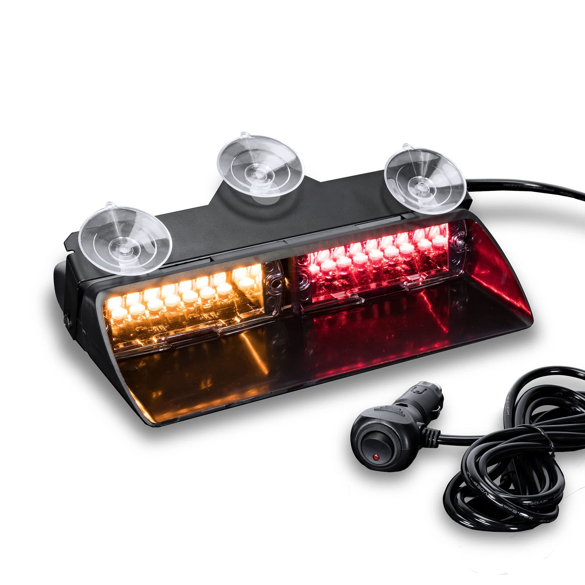 9" 16W Amber White LED Emergency Warning Windshield Dash Light for Truck Security Vehicles - Interior Flashing Strobe Lights w/Suction Cup