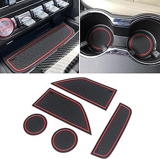 Fits for Ford Mustang Accessories 2015-2020 2021 2022 2023 Custom Cup Holder Insert, Center Console Liner Organizer Door Pocket Mats Pad (5Pcs Set, Red Trim)