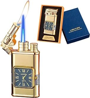 Torch Dual Flame Lighter With Cool Design, Windproof With Visible Fuel Tank, Adjustable Flame Refillable Butane for Men Women Friends Gifts (Without Butane) - Gold-g