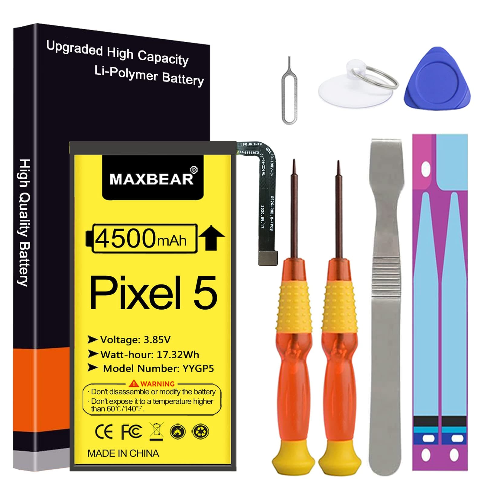 MAXBEAR 4500mAh 3.85V Li-Polymer Replacement Battery for HTC Pixel 5 5G with Repair Tool Kit