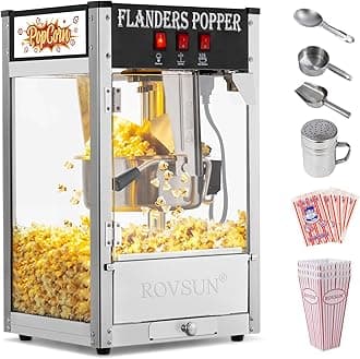 ROVSUN Popcorn Machine with 8 Ounce Kettle Makes Up to 32 Cups, Commercial Popcorn Machine Countertop Popcorn Maker w/Stainless Steel Scoop, Oil Spoon & 3 Popcorn Cups for Home Movie Theater, ETL