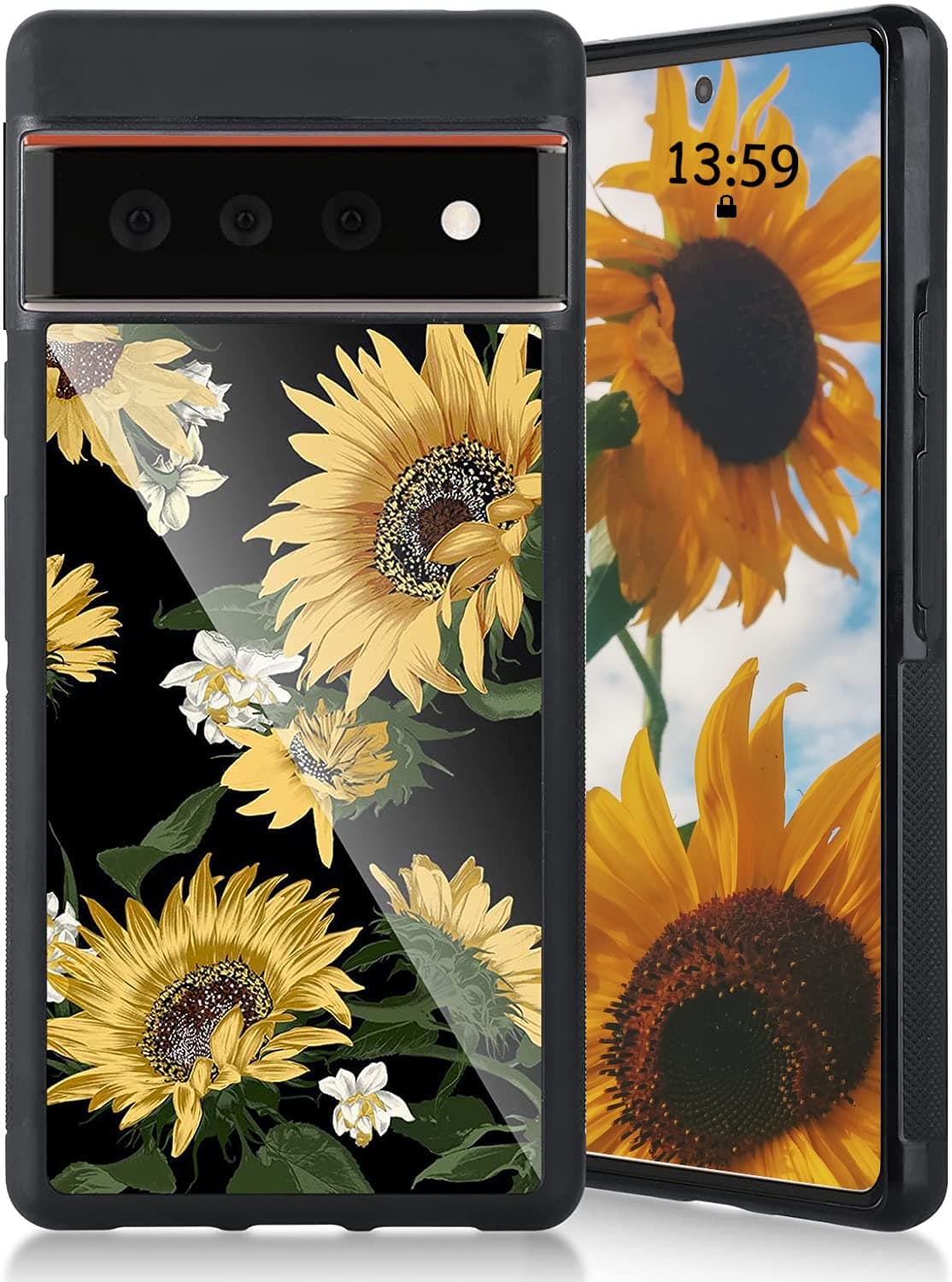LSLDesigned for Google Pixel 6 Pro Case - Flower Floral Sunflower Print Design,Hybrid Hard PC+ Soft TPU Anti-Scratch Shockproof Bumpers Phone Protective Case Cover for Girls Women