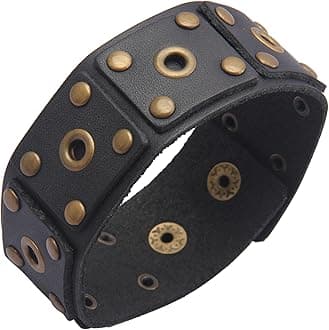 Jeilwiy Punk Leather Wristbands for Men Bracelets Handmade Wide Cuff Bangle Braided Jewelry Black Brown Adjustable - Punk Father's Gifts