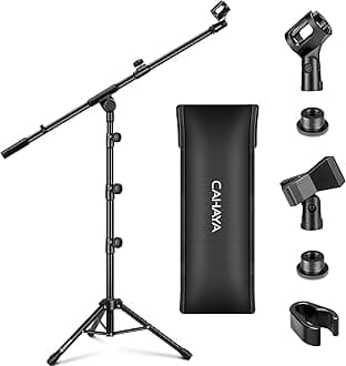 CAHAYA Tripod Boom Microphone Stand Arm Floor Mic Stands with Carrying Bag and 2 Mic Clips for Performance Singing Speech Wedding Stage and Outdoor