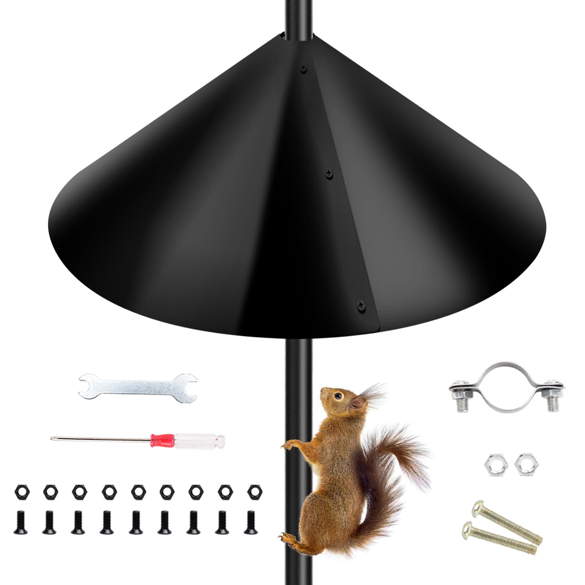 PP Squirrel Proof Baffle, Pole Mount Squirrel Guard Stopper for Outdoors Bird Feeder Pole - (Black, 16inch,1 Pack)