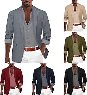 Mens Sport Coats and Blazers Slim Fit Linen Blazer Men Summer Casual Business Suit Jackets Lightweight Linen Suit