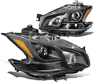 Auto Dynasty Headlights Assembly Compatible with 09-14 Nissan Maxima, Halogen Models Factory Style Projector Headlights, Driver and Passenger Side, Black Housing Amber Corner