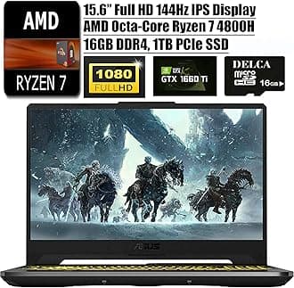 Asus TUF A15 2020 Latest Gaming Laptop I 15.6" 144Hz FHD I AMD 8-Core Ryzen 7 4800H(>I7-9750H) I 16GB DDR4 1TB PCIe SSD I NVIDIA GTX 1660 Ti RGB Backlit KB Win 10 + Delca 16GB Micro SD Card
