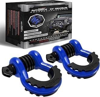 AUTMATCH D Ring Shackle 3/4" Shackles (2 Pack) 41,887Ibs Break Strength - Clevis Shackle with 7/8" Screw Pin and Shackle Isolator Washer Kit for Tow Strap Winch Off Road Vehicle Recovery, Blue & Black