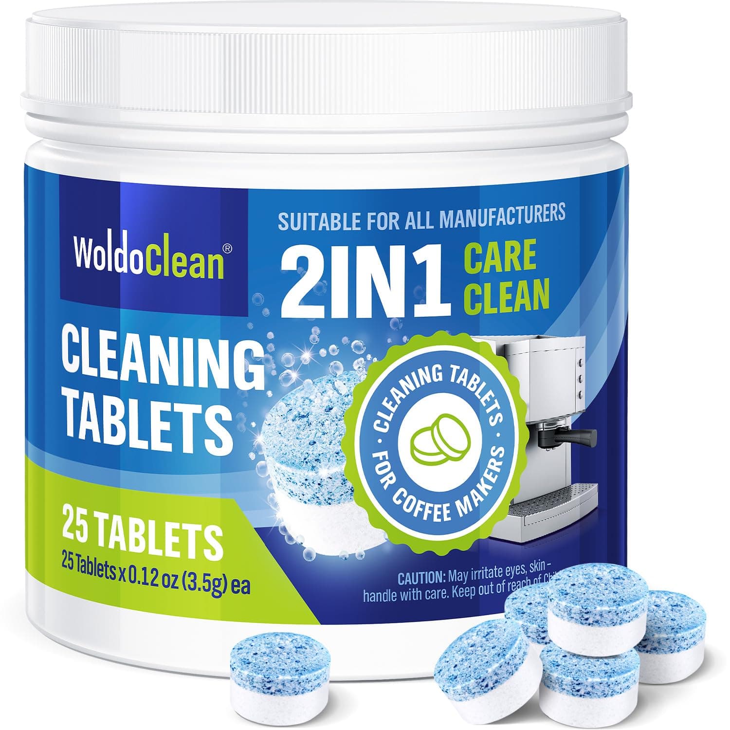 WoldoClean 2-Phase Cleaning Tablets (25 Count, 3.5g) - Compatible with Jura Automatic Coffee Machines E8, S8, Z10, J8, ENA & GIGA, Blue & White Formula, Cleans & Seals, Individually Sealed