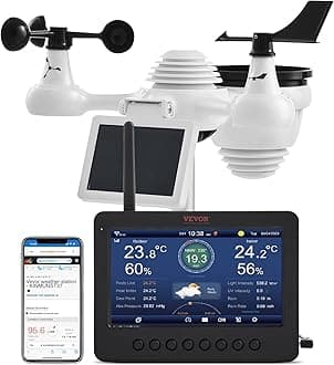 VEVOR7-in-1 Wi-Fi Weather Station, 7" TFT Color Display, Wireless Weather Station with Solar-Powered Sensor, Indoor Outdoor Monitoring for Temperature, Humidity, Wind Speed Direction, and Rainfall