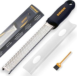 PRO Citrus Zester & Cheese Grater - Parmesan Cheese Lemon, Ginger, Garlic, Nutmeg, Chocolate, Vegetables, Fruits - Razor-Sharp Stainless Steel Blade, Wide, Dishwasher Safe (BLACK)