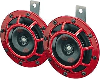 Hella003399803 Supertone 12V High Tone / Low Twin Horn Kit With Red Protective Grill, 2 Horns