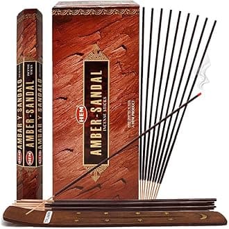 Amber Sandal Incense Sticks and Incense Stick Holder Bundle Insence Insense Hem Incense Sticks