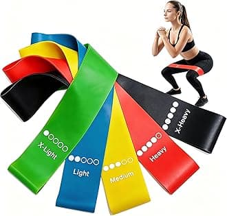 Resistance Loop Exercise Bands with Instruction Guide and Carry Bag, Set of 5