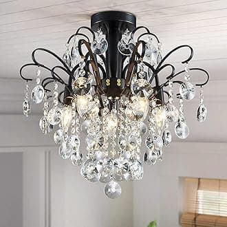 WUZUPS Crystal Chandelier 5-Light Pendant Ceiling Light Modern Lighting Fixture for Bedroom Hallway Bar Kitchen Bathroom, H 45 x W 50, E14 Base, Black