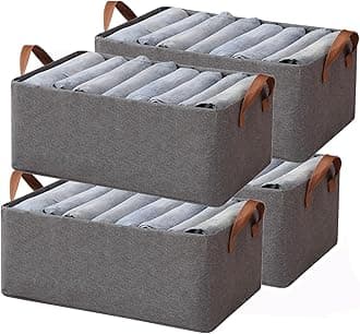 House of Quirk 4pcs Store Wardrobe Organizer For Clothes With Metal Fram Foldable Storage Box, Clothing Storage Boxes For Pants, Shirt, Sweaters, Jeans, Socks (Dark Grey)