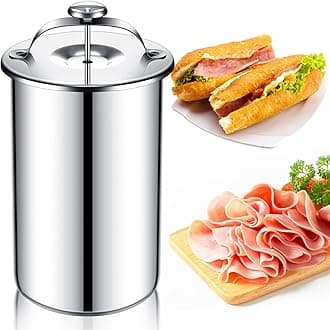 Skylety 1 Piece Stainless Steel Meat Press Maker with Thermometer Ham Deli Meat Bacon Sandwich Press Maker for Making Homemade Healthy Deli Seafood Poultry Patty Cooking Tool