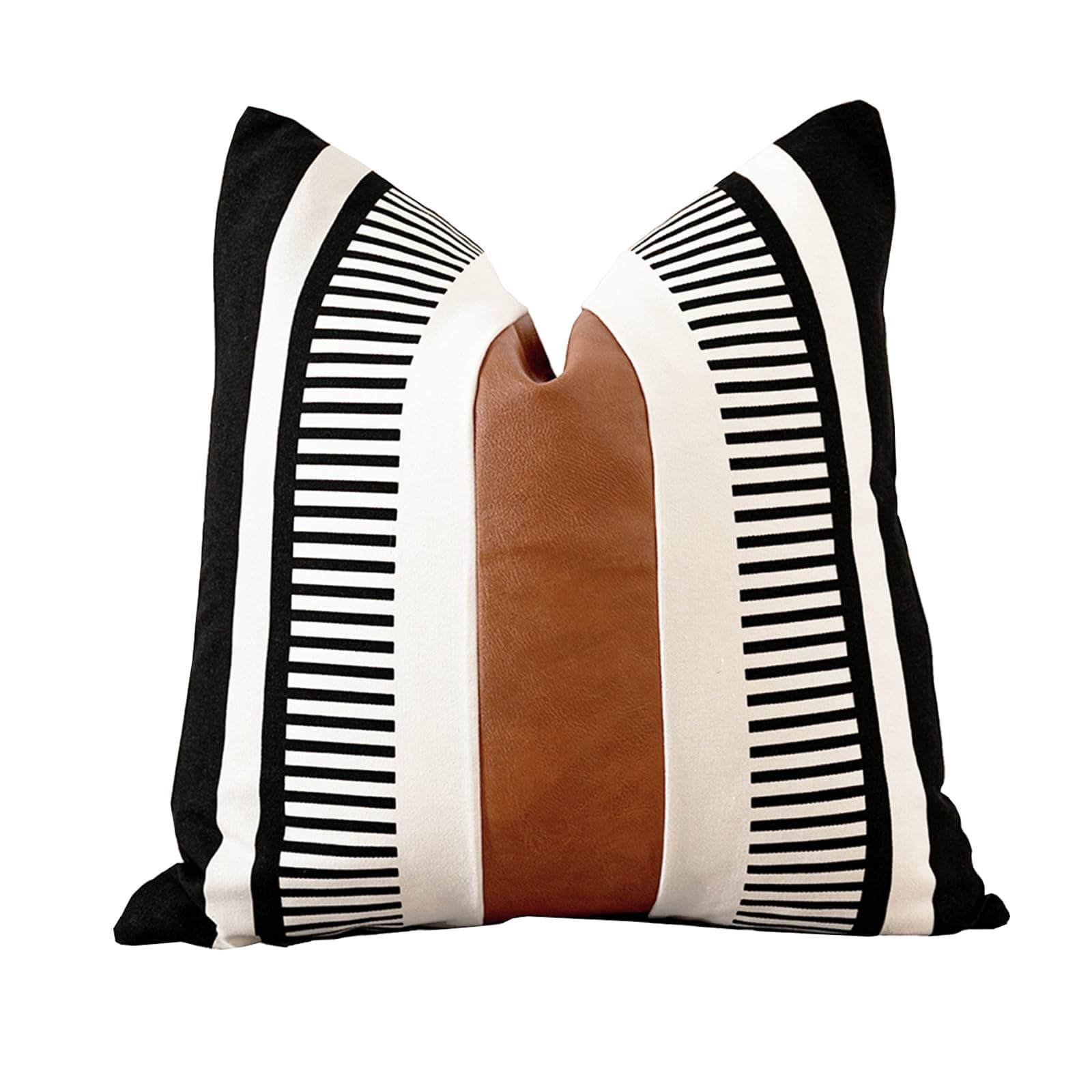 Farmhouse Decorative Throw Pillow Cover for Sofa Couch Accent Faux Leather Square Cushion Cover Tribal Stripe Boho Pillow Case 18 x 18 Inch,Black