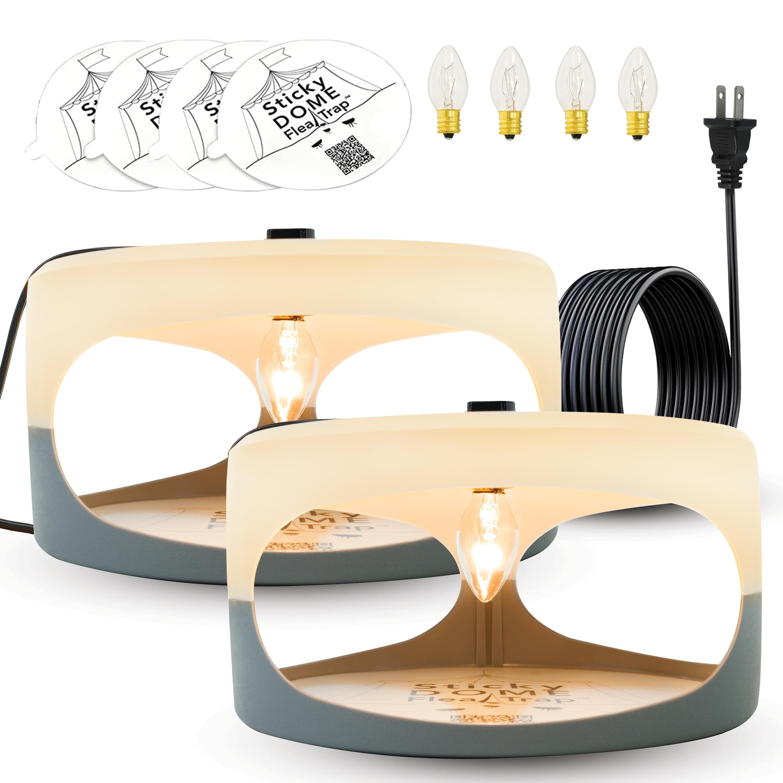 ASPECTEK Sticky Dome Flea Trap, Odorless Glue Trap with 2 Sticky Discs, Effective Bed Bug Killer and Flea and Tick Treatment, Indoor Insect Trap for Bugs, 2 Packs in White and Light Gray