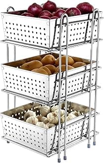 SmartSlide 3 Shelves Kitchen Rack/Onion Potato Rack/Onion Garlic Trolley/Vegetable & Fruit Basket/Container Storage box/Kitchen Stand