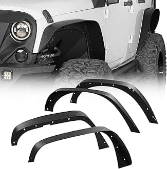 Hooke Road Wrangler JK Flat Fender Flares for 2007-2018 Jeep Wrangler JK JKU 2/4 Doors, Front & Rear Steel Fenders - 4PCS Set