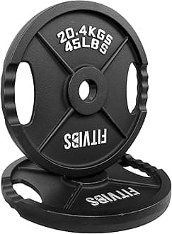 Signature Fitness Olympic 2-Inch Cast Iron Plate Weight Plate for Strength Training and Weightlifting, Multiple Sizes