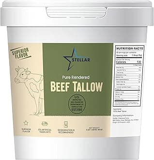 Stellar - Beef Tallow - 100% Grass-Fed & Finished - Good for Cooking, Baking and Frying - Food Grade - 3 LBS