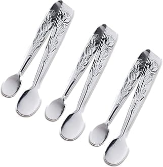 Sunenlyst 3PCS Mini Serving Tongs, 4Inch Rose Stainless Steel Sugar Cube Tongs, Sliver Small Ice Tongs for Tea and Coffee Party, Appetizers, Desserts by (Silver)