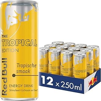 Red Bull Energy Drink Tropical Edition, Tropical Fruit, Pack of 12-12 x 250 ml I Energy Drink with Exotic Tropical Flavour I Stimulates Body and Mind